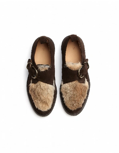 Shop Hender Scheme Monk Shoes With Rabbit Fur Decor In Brown