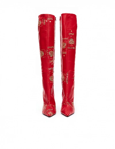 Shop Vetements Passport-printed Leather Boots In Red