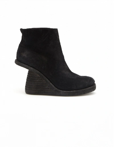 Guidi Wedge Heel Suede Ankle Boots In Black