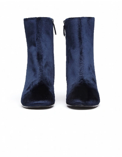 Shop Balenciaga Ville Velvet Ankle Boots In Navy Blue