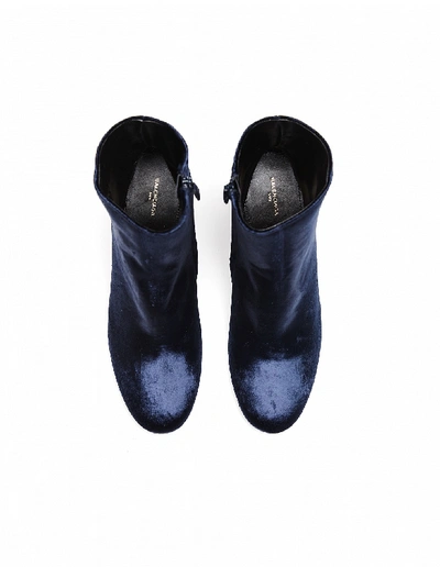 Shop Balenciaga Ville Velvet Ankle Boots In Navy Blue