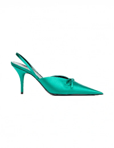 Shop Balenciaga Green Knife Slingback Heels