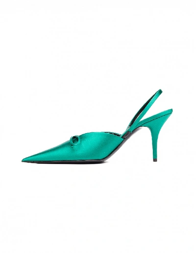 Shop Balenciaga Green Knife Slingback Heels