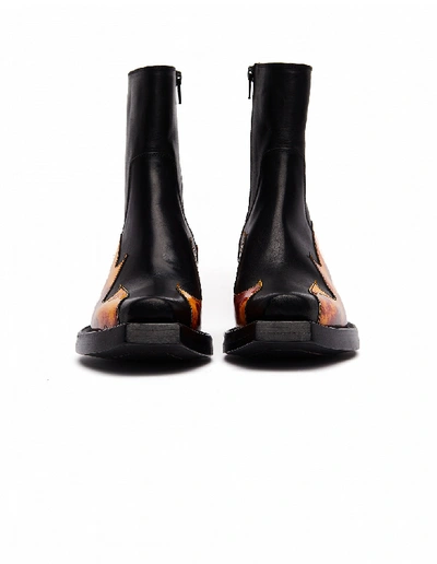Shop Vetements Black Leather Flame Ankle Boots