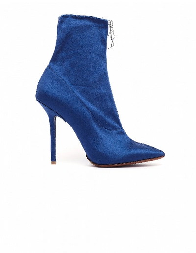 Shop Vetements Raw Edge Satin Ankle Boots In Navy Blue