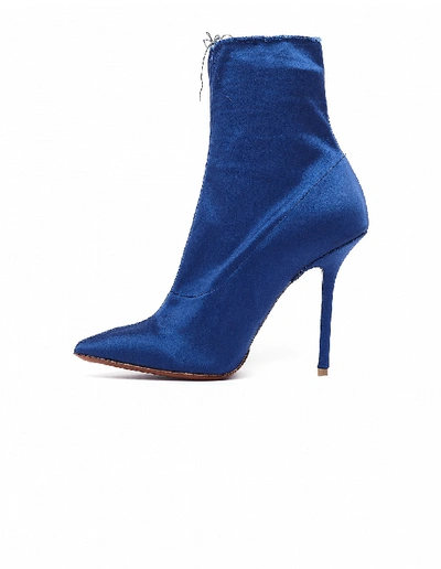 Shop Vetements Raw Edge Satin Ankle Boots In Navy Blue