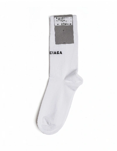 Shop Balenciaga White Cotton Logo Socks