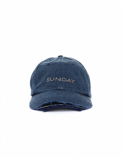 Shop Vetements Sunday Distorted Navy Cotton Cap In White