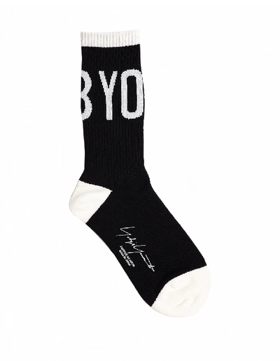 Shop Yohji Yamamoto Black & White Logo Cotton Socks
