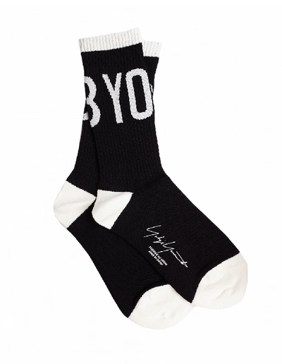 Shop Yohji Yamamoto Black & White Logo Cotton Socks