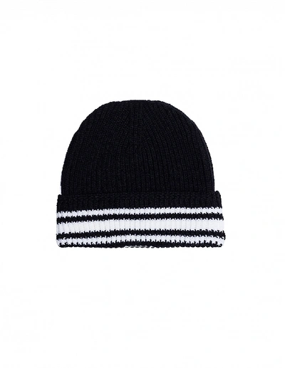 Shop Maison Margiela Black Striped Beanie In White