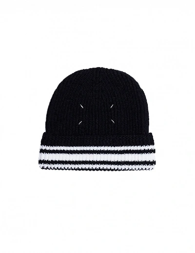 Shop Maison Margiela Black Striped Beanie In White