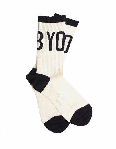 Shop Yohji Yamamoto White Logo Cotton Socks