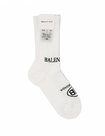 Shop Balenciaga Cotton Logo Socks In White