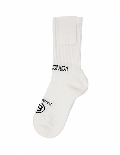 Shop Balenciaga Cotton Logo Socks In White