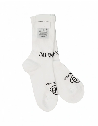 Shop Balenciaga Cotton Logo Socks In White