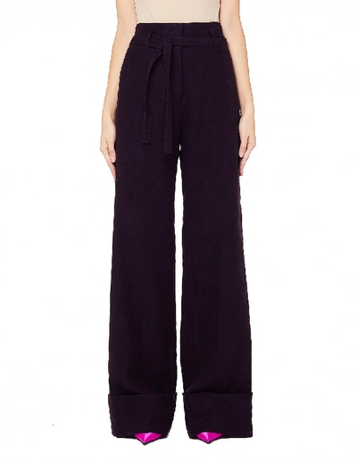 Shop Ann Demeulemeester Purple Linen & Cotton Trousers