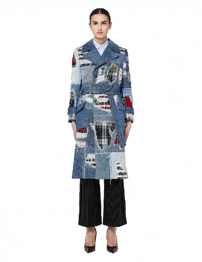Shop Junya Watanabe Patchwork Denim Belted Trench Coat In Blue