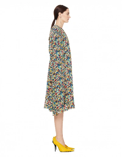 Shop Balenciaga Silk Flower Printed Pulled Dress In Multicolor