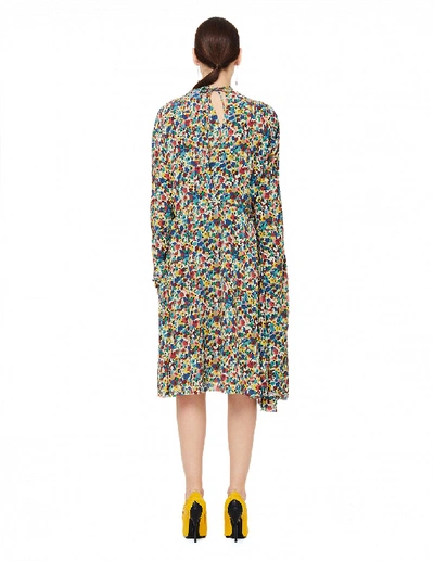 Shop Balenciaga Silk Flower Printed Pulled Dress In Multicolor