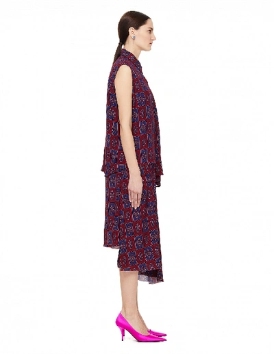 Shop Balenciaga Convertible Paisley Printed Asymmetrical Dress In Burgundy