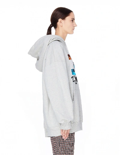 Shop Ashish Viva L`amore Embroidered Cotton Hoodie In Grey