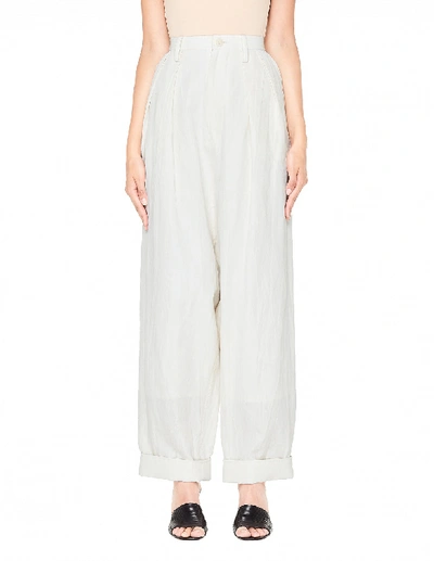 Shop Y's Ivory Linen & Cotton Baggy Trousers In White