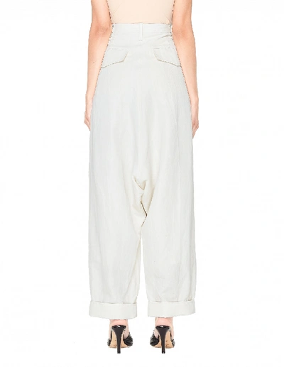 Shop Y's Ivory Linen & Cotton Baggy Trousers In White