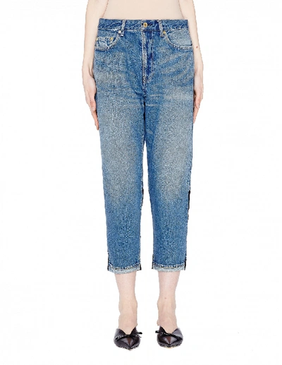 Shop Undercover Cropped Jeans With Contrast Inserts In Blue