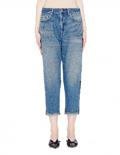 Undercover Cropped Jeans With Contrast Inserts In Blue
