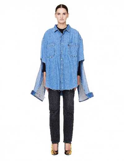 Shop Vetements Levi's Denim Shirt With Cutout Sleeves In Blue