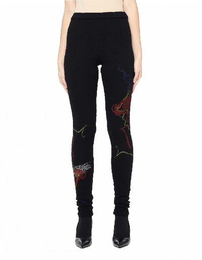 Shop Yohji Yamamoto Printed Wool Leggings In Black