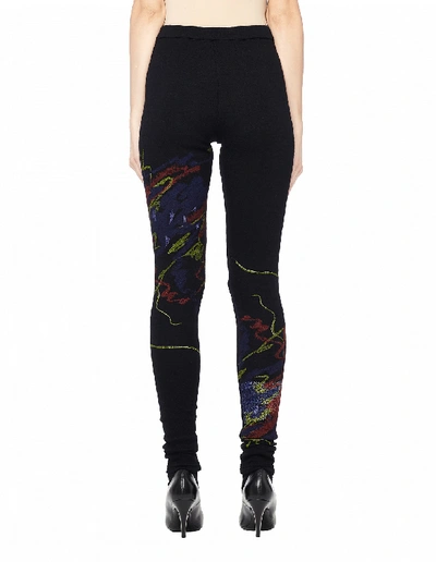 Shop Yohji Yamamoto Printed Wool Leggings In Black