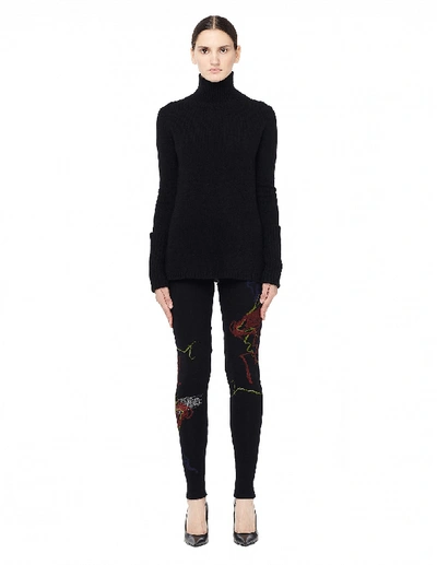 Shop Yohji Yamamoto Printed Wool Leggings In Black