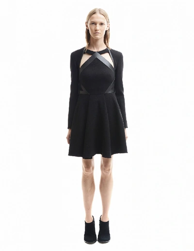 Shop David Koma Black Cut-out Leather Trimmed Dress