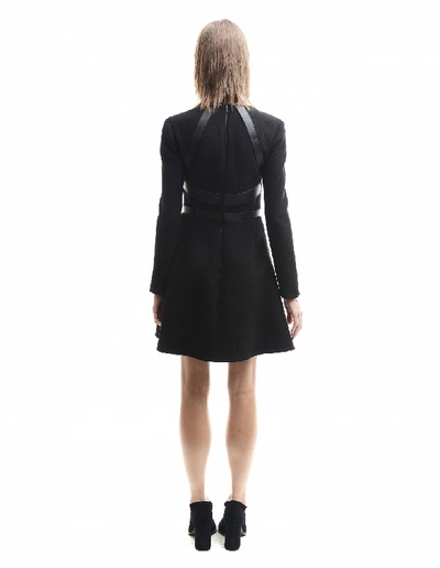 Shop David Koma Black Cut-out Leather Trimmed Dress