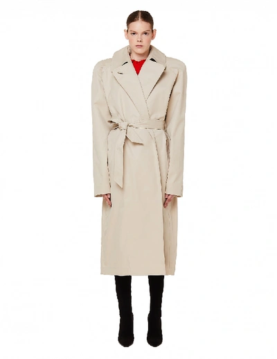 Shop Balenciaga Grey Padded Shoulders Coat In Beige