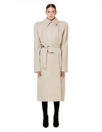 Shop Balenciaga Grey Padded Shoulders Coat In Beige