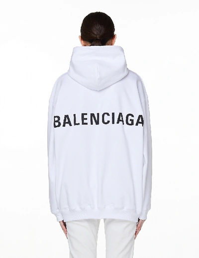 Shop Balenciaga White Logo Printed Hoodie