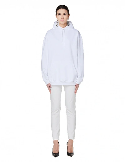 Shop Balenciaga White Logo Printed Hoodie