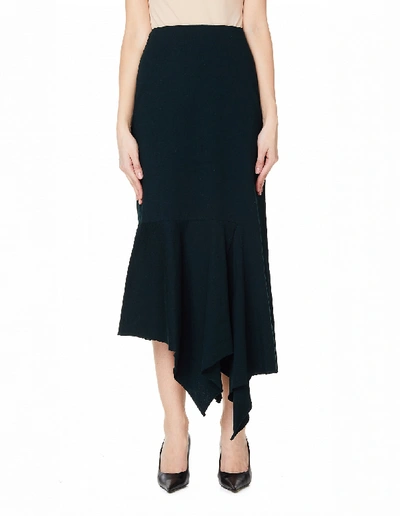 Shop Balenciaga Dark Green Cotton Ruffle Skirt