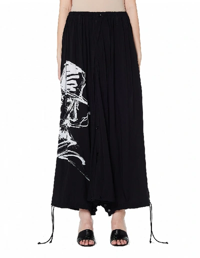 Shop Yohji Yamamoto Printed Baggy Trousers In Black