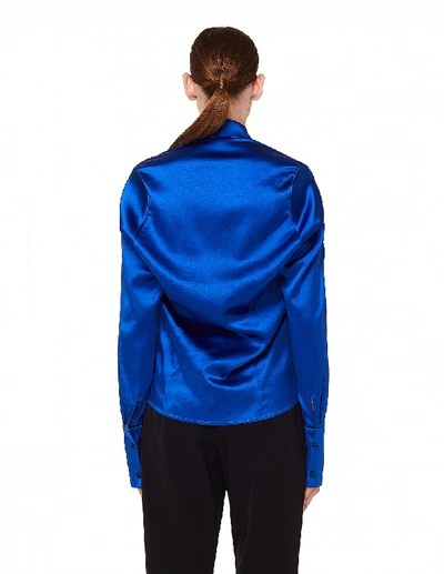 Shop Balenciaga Blue Satin Tilted Shirt