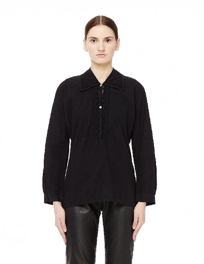 Shop Blackyoto Lace Trimmed Cotton Shirt In Black