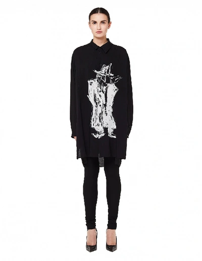 Shop Yohji Yamamoto Black Printed Long Shirt