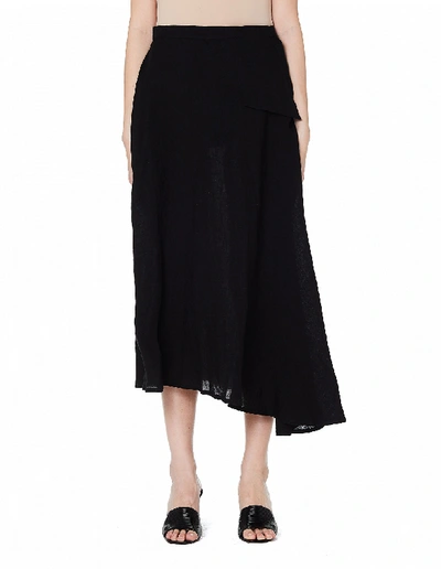 Shop Yohji Yamamoto Black Asymmetric Linen Skirt