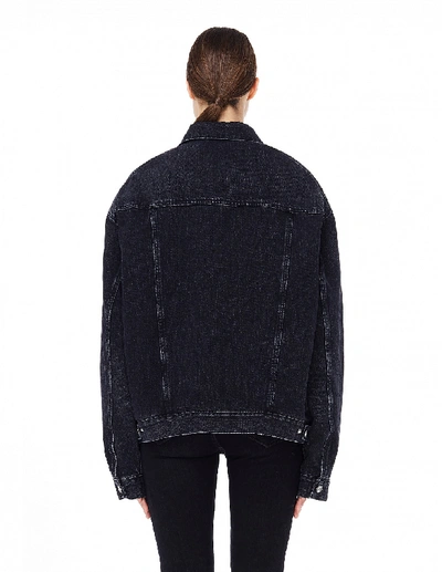 Shop Balenciaga Denim Fur Jacket In Black