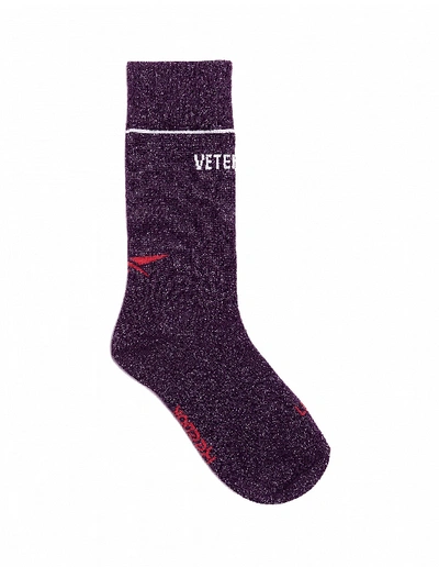 Shop Vetements Lurex Logo Socks In Purple