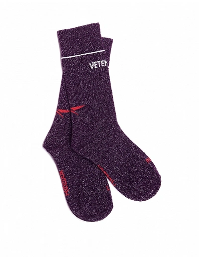 Shop Vetements Lurex Logo Socks In Purple