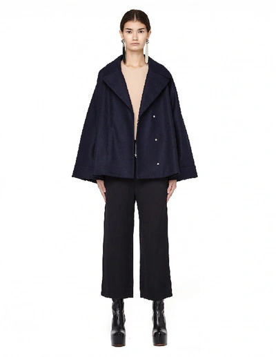 Shop The Row Wool And Neylon Peacoat In Navy Blue